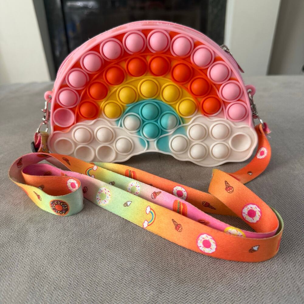 Rainbow Pop It Fidget Purse Crossbody Bag Silicone Bubble Sensory Kids Handbag